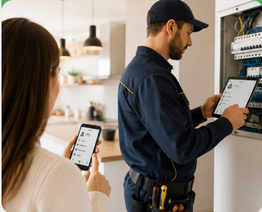 Electrician working with professional electrical tools on site